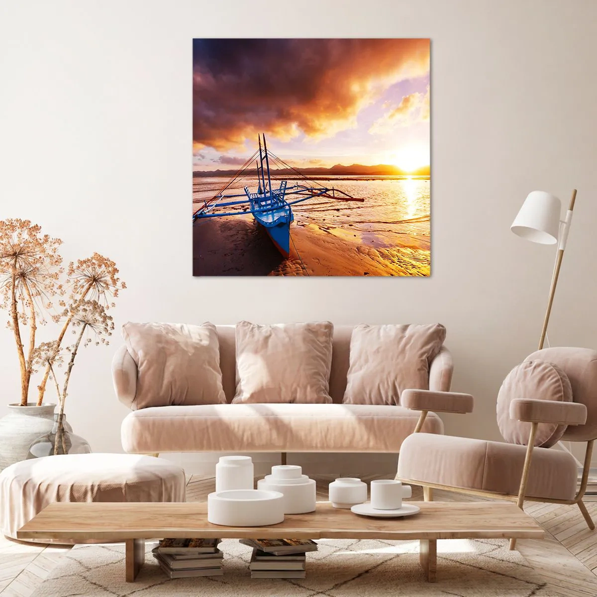 Bild auf Leinwand - Leinwandbild - Nach einem Tag sich im Sand ausstrecken - 60x60 cm