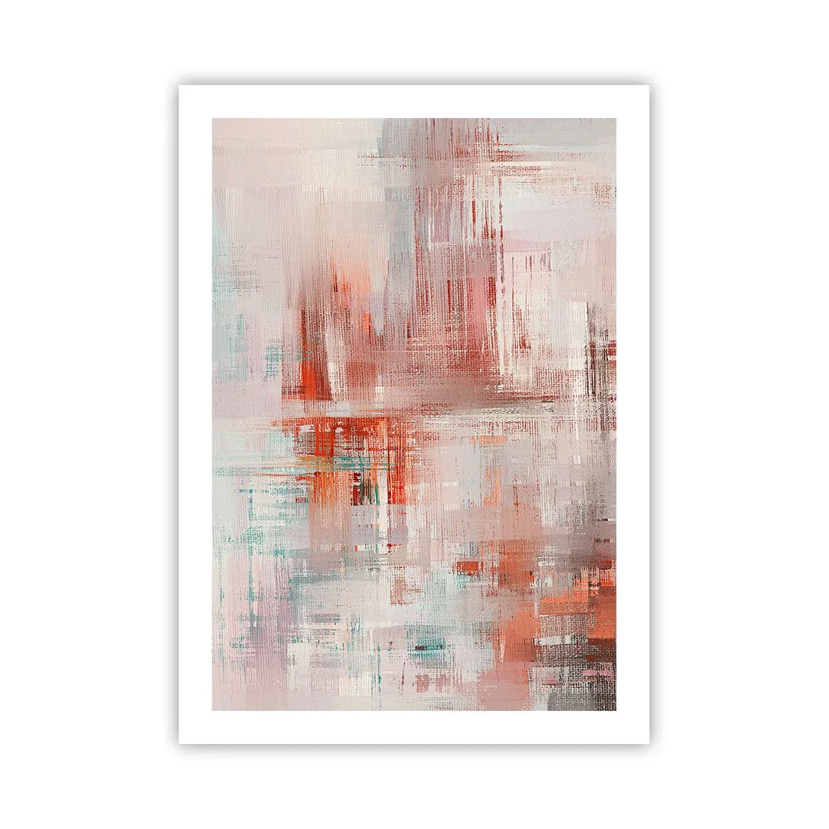 Poster - Abstrakte Komposition in Rot- und Blautönen - 50x70cm - Dunstig. Aber rosa - Moderne Wanddekoration für Wohnzimmer und Schlafzimmer ARTTOR