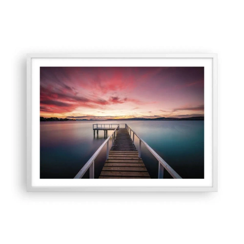 Poster in einem weißen Rahmen - Die sanfte Flamme des Abends - 70x50 cm