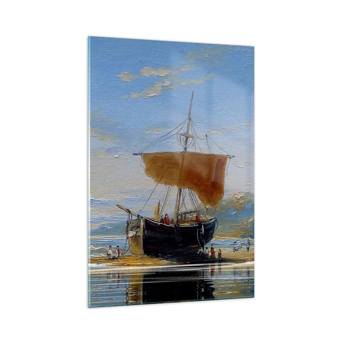 Glasbild - Bild auf glas - Ein Schiff an der Küste an einem sonnigen Tag - 70x100cm - Wasser, Land, Luft - Moderne Wanddekoration für Wohnzimmer und Schlafzimmer ARTTOR
