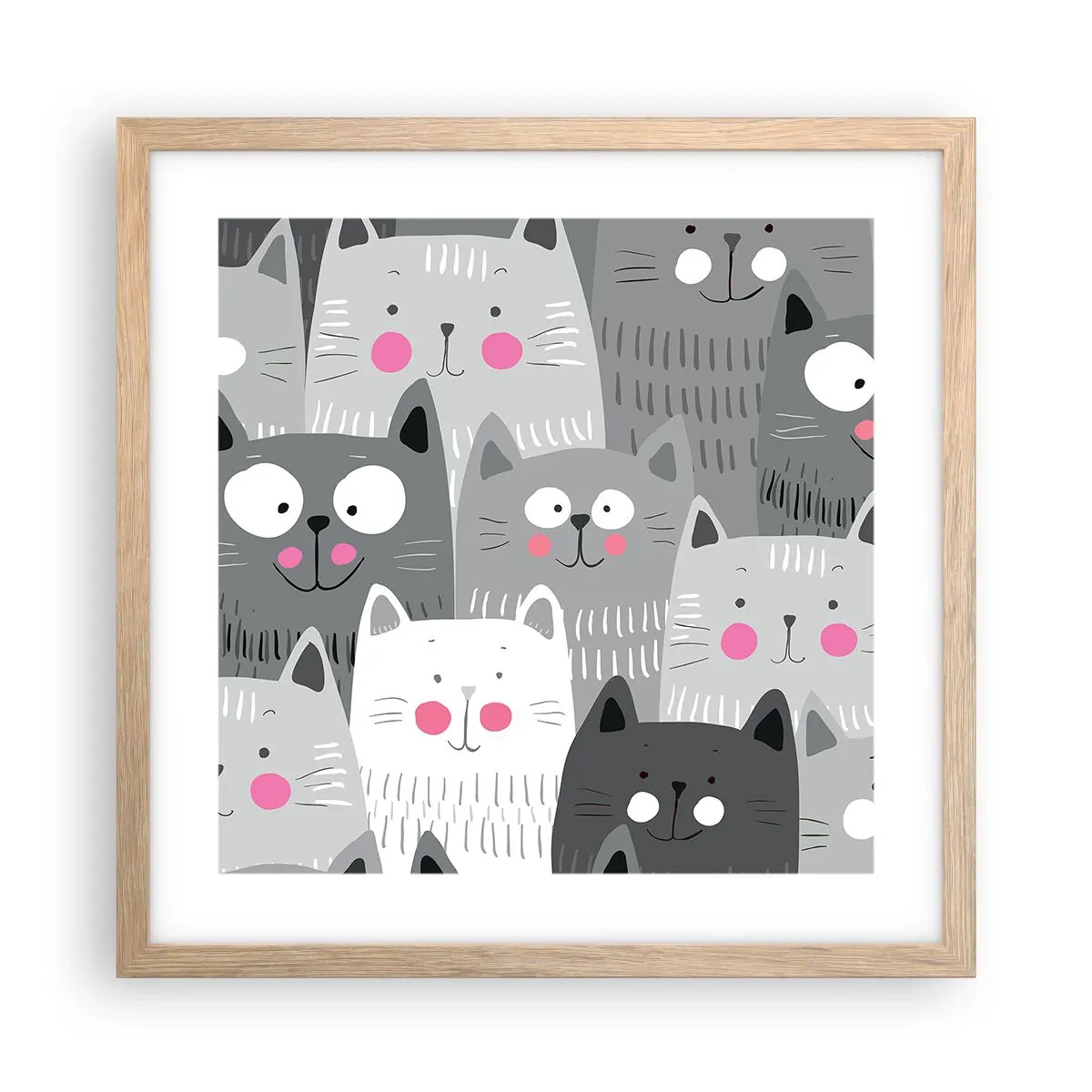 Poster in einem Rahmen aus heller Eiche - Katzenwelt - 40x40 cm