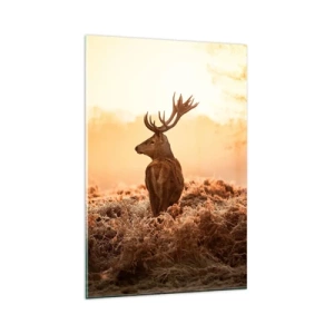 Glasbild - Bild auf glas - Hirsch in den Strahlen der aufgehenden Sonne - 80x120cm - Herr im eigenen Land - Moderne Wanddekoration für Wohnzimmer und Schlafzimmer ARTTOR