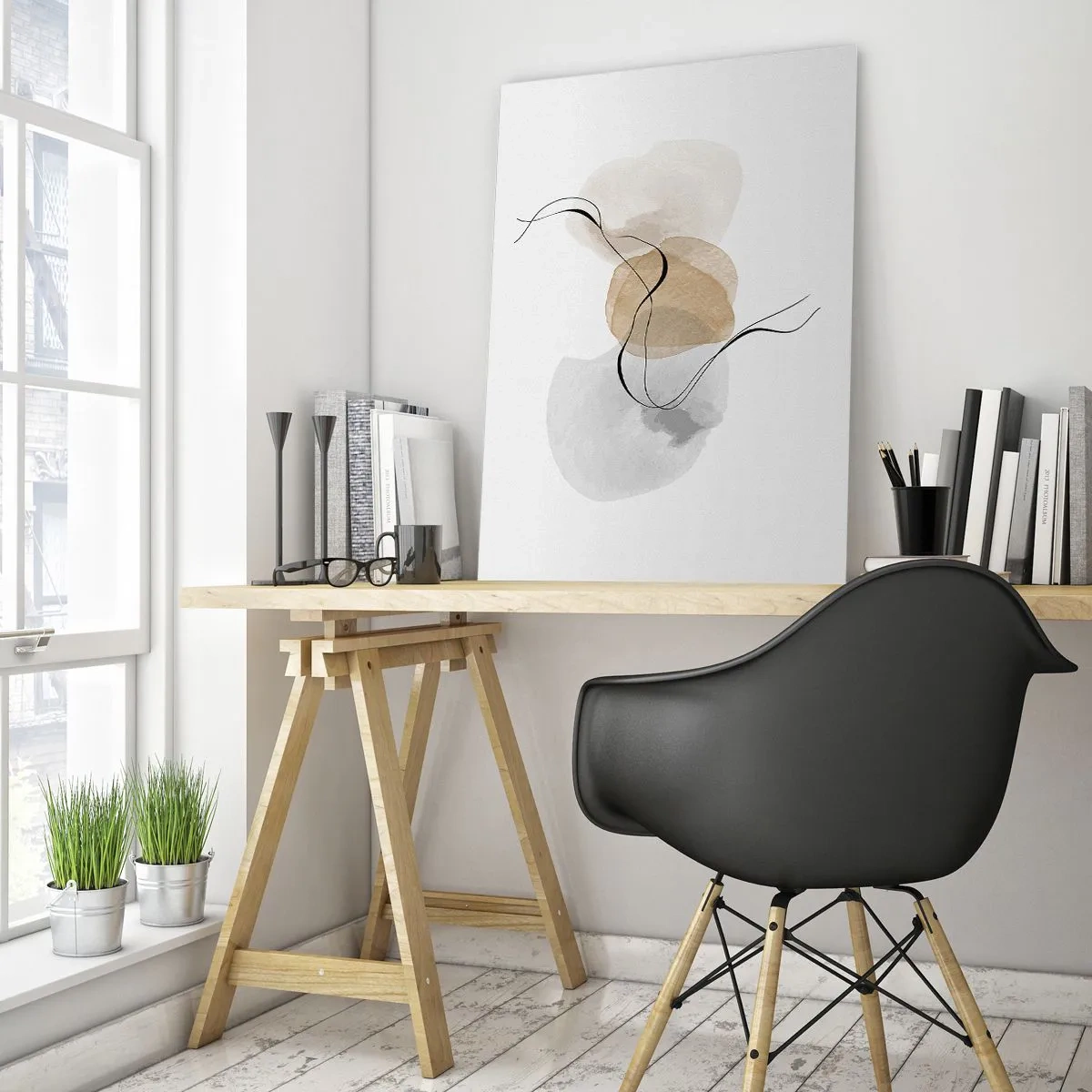 Glasbild - Bild auf glas - Minimalistische Abstraktion in Beige- und Grautönen - 80x120cm - Luftperlen - Moderne Wanddekoration für Wohnzimmer und Schlafzimmer ARTTOR