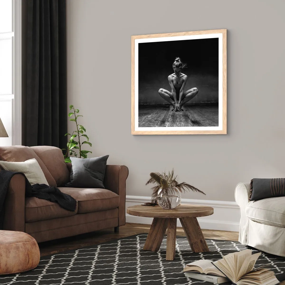 Poster in einem Rahmen aus heller Eiche - Konzentration der Tanzenergie - 30x30 cm