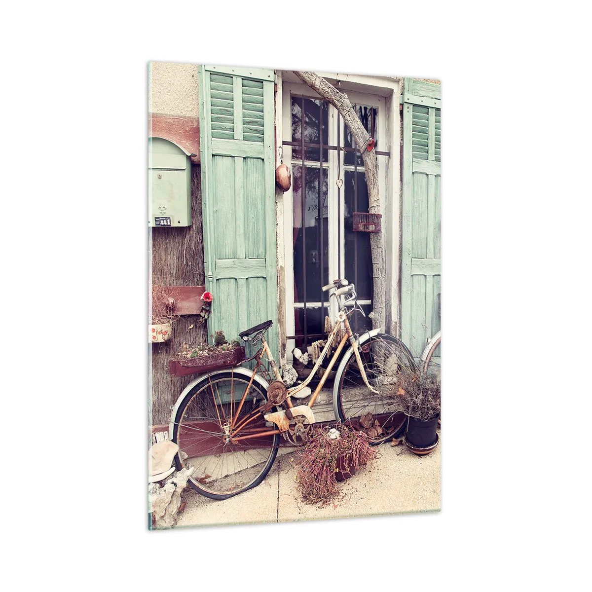 Glasbild - Bild auf glas - Provinzielle Landschaft mit Fahrrädern - 50x70cm - Es lebe die Provinz - Moderne Wanddekoration für Wohnzimmer und Schlafzimmer ARTTOR