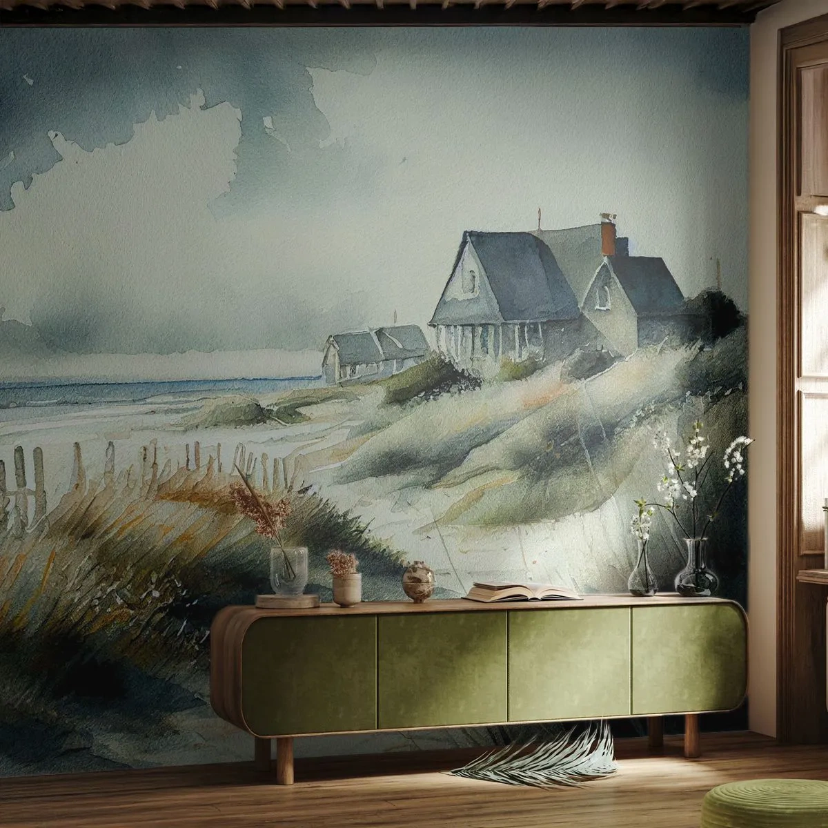 Fototapete Premium Canvas - Abseits vom Trubel - Haus, Strand, Meer - 250x175 cm