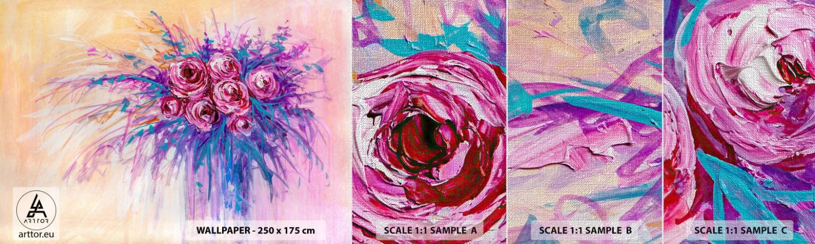 Fototapeten Muster Premium Canvas - Rosenbrunnen - Blumen, Blumenstrauß, Rose - 100x30 cm