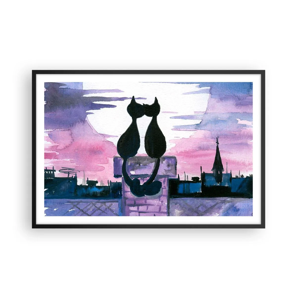 Poster in einem schwarzem Rahmen - Rendez-vous unter dem Mond - 91x61 cm