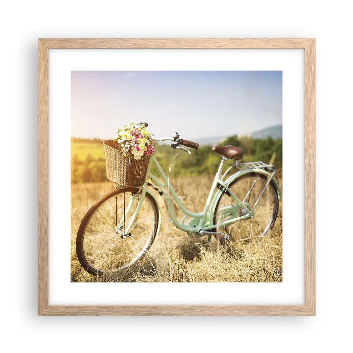 Poster in einem Rahmen aus heller Eiche - Ich bleibe eine Weile hier - 40x40 cm