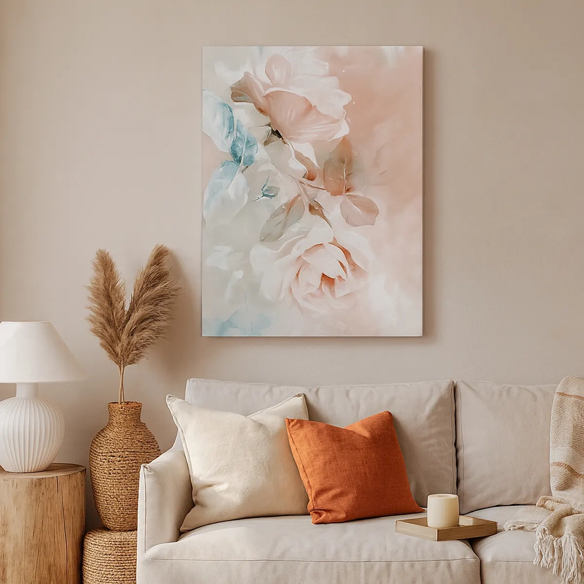 Bild auf Leinwand - Leinwandbild - Zarte Rosen in Pastelltönen auf hellem Untergrund - 50x70cm - Geist der Romantik - Moderne Wanddekoration für Wohnzimmer und Schlafzimmer ARTTOR