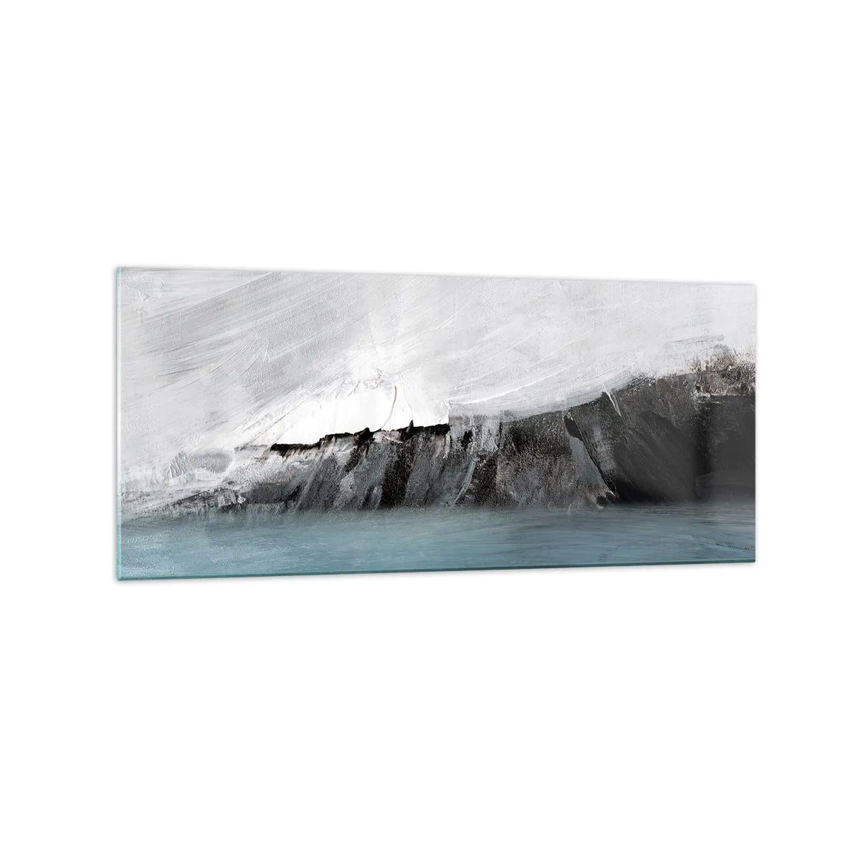 Glasbild - Bild auf glas - Abstrakte Landschaft mit Wasser und felsigem Ufer - 120x50cm - Wasser – Erde: Kampf der Naturelemente - Moderne Wanddekoration für Wohnzimmer und Schlafzimmer ARTTOR