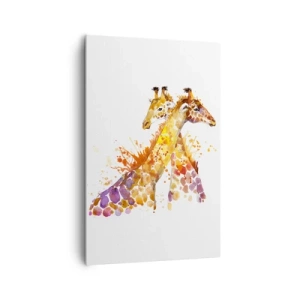 Bild auf Leinwand - Leinwandbild - Aquarell Giraffen in bunten Farbtönen - 80x120cm - Ist es Freundschaft oder ist es Baby? - Moderne Wanddekoration für Wohnzimmer und Schlafzimmer ARTTOR