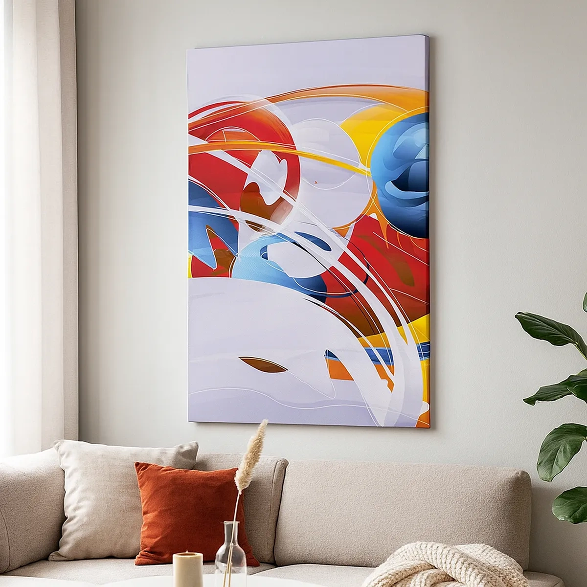 Bild auf Leinwand - Leinwandbild - Bunte Abstraktion mit dynamischen Linien und lebendigen Farben - 50x70cm - Der Tanz der Elemente - Moderne Wanddekoration für Wohnzimmer und Schlafzimmer ARTTOR