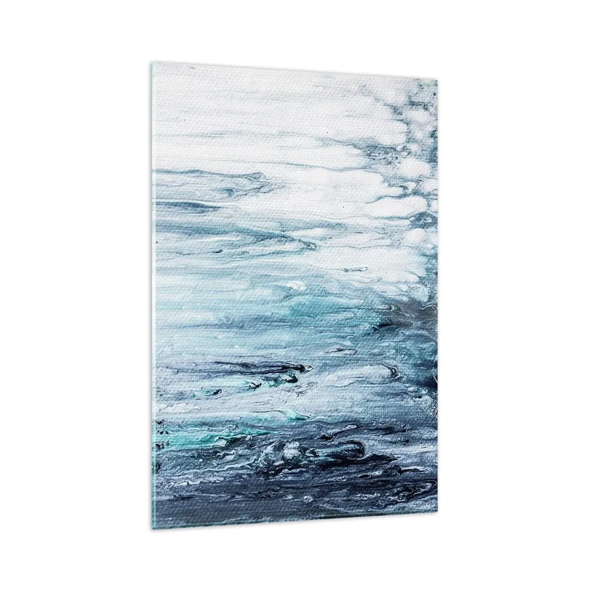 Glasbild - Bild auf glas - Abstrakte blaue und weiße Streifen ähneln Eiszapfen - 80x120cm - Blaue Eiszapfen - Moderne Wanddekoration für Wohnzimmer und Schlafzimmer ARTTOR