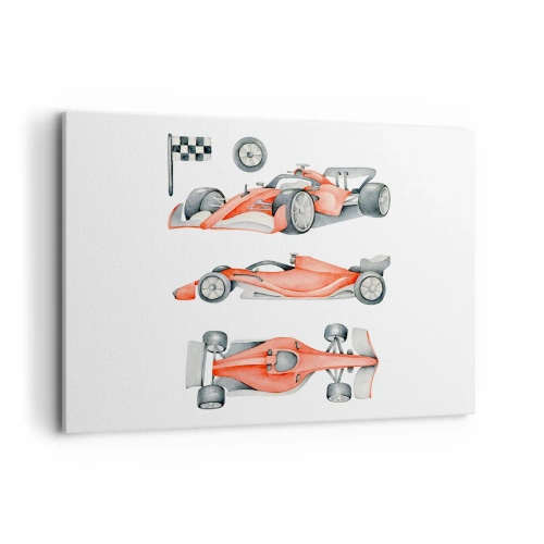 Bild auf Leinwand - Leinwandbild - Ein roter Rennwagen mit einer Zielflagge - 100x70cm - Dem Traum folgen - Moderne Wanddekoration für Wohnzimmer und Schlafzimmer ARTTOR