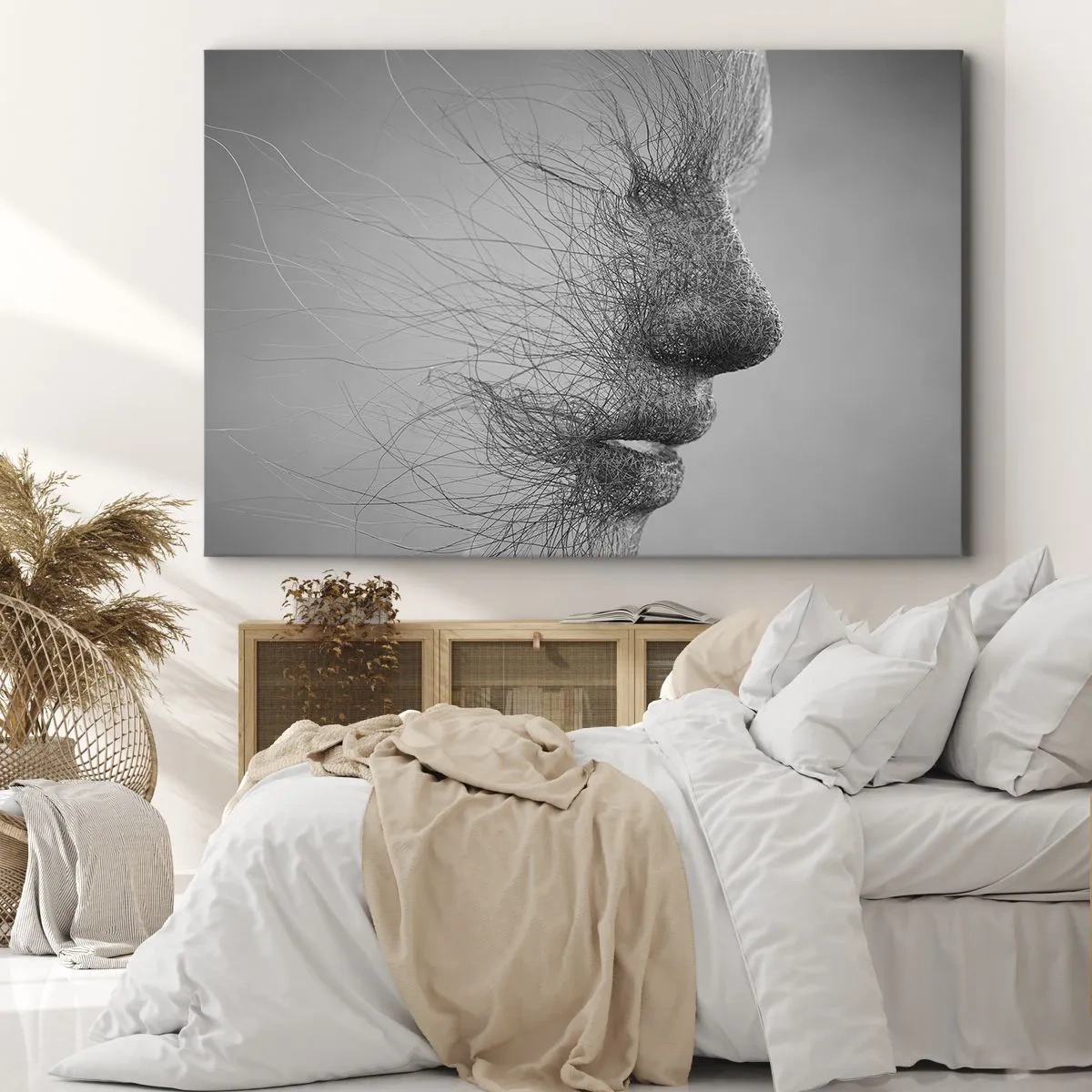 Bild auf Leinwand - Leinwandbild - Künstlerisches Gesichtsprofil mit zarten Linien - 100x70cm - Der Geist des Windes - Moderne Wanddekoration für Wohnzimmer und Schlafzimmer ARTTOR