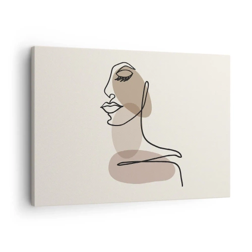 Bild auf Leinwand - Leinwandbild - Minimalistisches Frauengesicht mit abstrakten Flecken - 70x50cm - Sich selbst zugehört - Moderne Wanddekoration für Wohnzimmer und Schlafzimmer ARTTOR