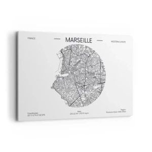 Bild auf Leinwand - Leinwandbild - Karte von Marseille im minimalistischen Stil - 120x80cm - Anatomie von Marseille - Moderne Wanddekoration für Wohnzimmer und Schlafzimmer ARTTOR