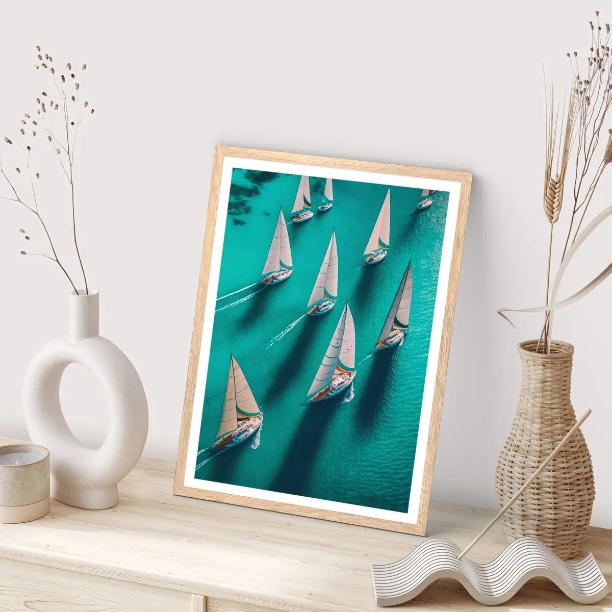 Poster in einem Rahmen aus heller Eiche - Im Wettbewerb mit dem Wind - 61x91 cm