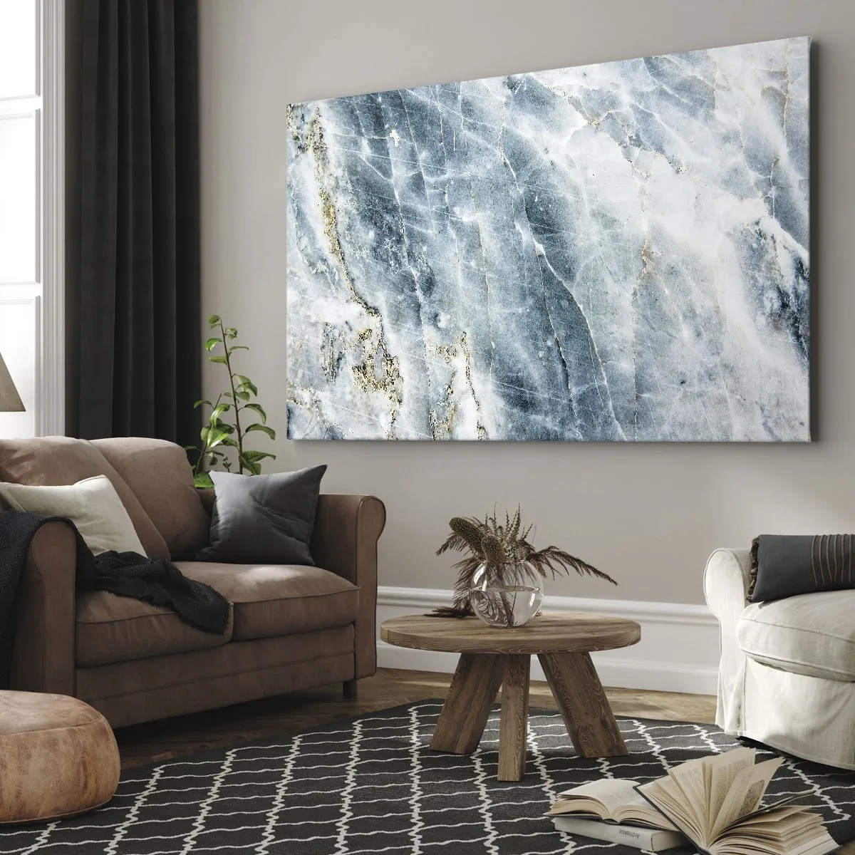 Bild auf Leinwand - Leinwandbild - Marmorstruktur in Blau- und Weißtönen - 100x70cm - Eiswelt - Moderne Wanddekoration für Wohnzimmer und Schlafzimmer ARTTOR