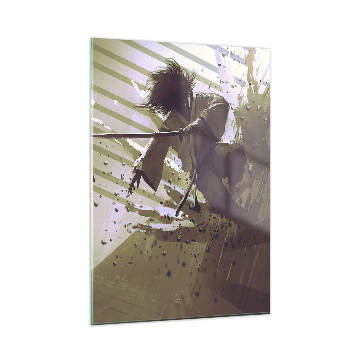 Glasbild - Bild auf glas - Samurai-Duell in einer dynamischen Szene - 50x70cm - Und du kannst ein Samurai sein - Moderne Wanddekoration für Wohnzimmer und Schlafzimmer ARTTOR