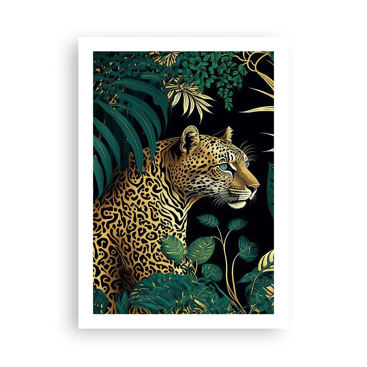 Poster - Goldener Leopard im tropischen Dschungel - 50x70cm - Gastgeber im Dschungel - Moderne Wanddekoration für Wohnzimmer und Schlafzimmer ARTTOR