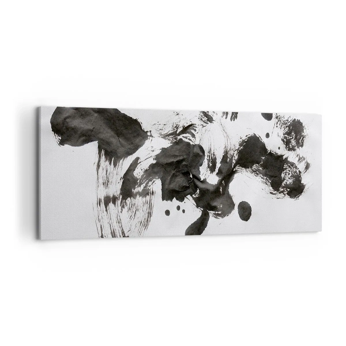 Bild auf Leinwand - Leinwandbild - Abstrakte Komposition aus schwarzen Flecken auf weißem Hintergrund - 120x50cm - Obwohl das Wahnsinn ist, steckt darin eine Methode? - Moderne Wanddekoration für Wohnzimmer und Schlafzimmer ARTTOR