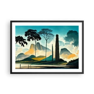 Poster in einem schwarzem Rahmen - Eine malerische Landschaft mit Bäumen und Bergen im Hintergrund - 70x50cm - Immer höher und höher - Moderne Wanddekoration für Wohnzimmer und Schlafzimmer ARTTOR