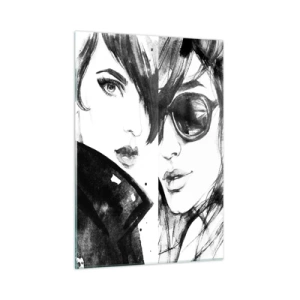 Glasbild - Bild auf glas - Schwarz-weiße Skizzenporträts von Frauen - 50x70cm - Schönheit multipliziert - Moderne Wanddekoration für Wohnzimmer und Schlafzimmer ARTTOR