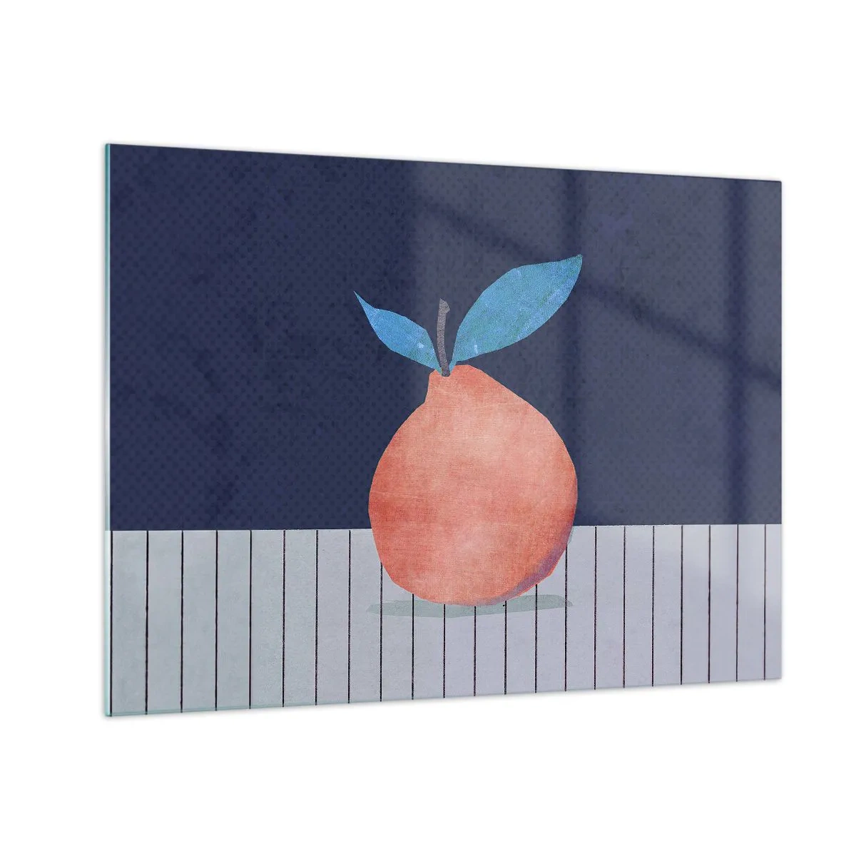 Glasbild - Bild auf glas - Eine Frucht mit abstrakter Form vor einer geometrischen Komposition - 70x50cm - Konvexität und Ebene - Moderne Wanddekoration für Wohnzimmer und Schlafzimmer ARTTOR