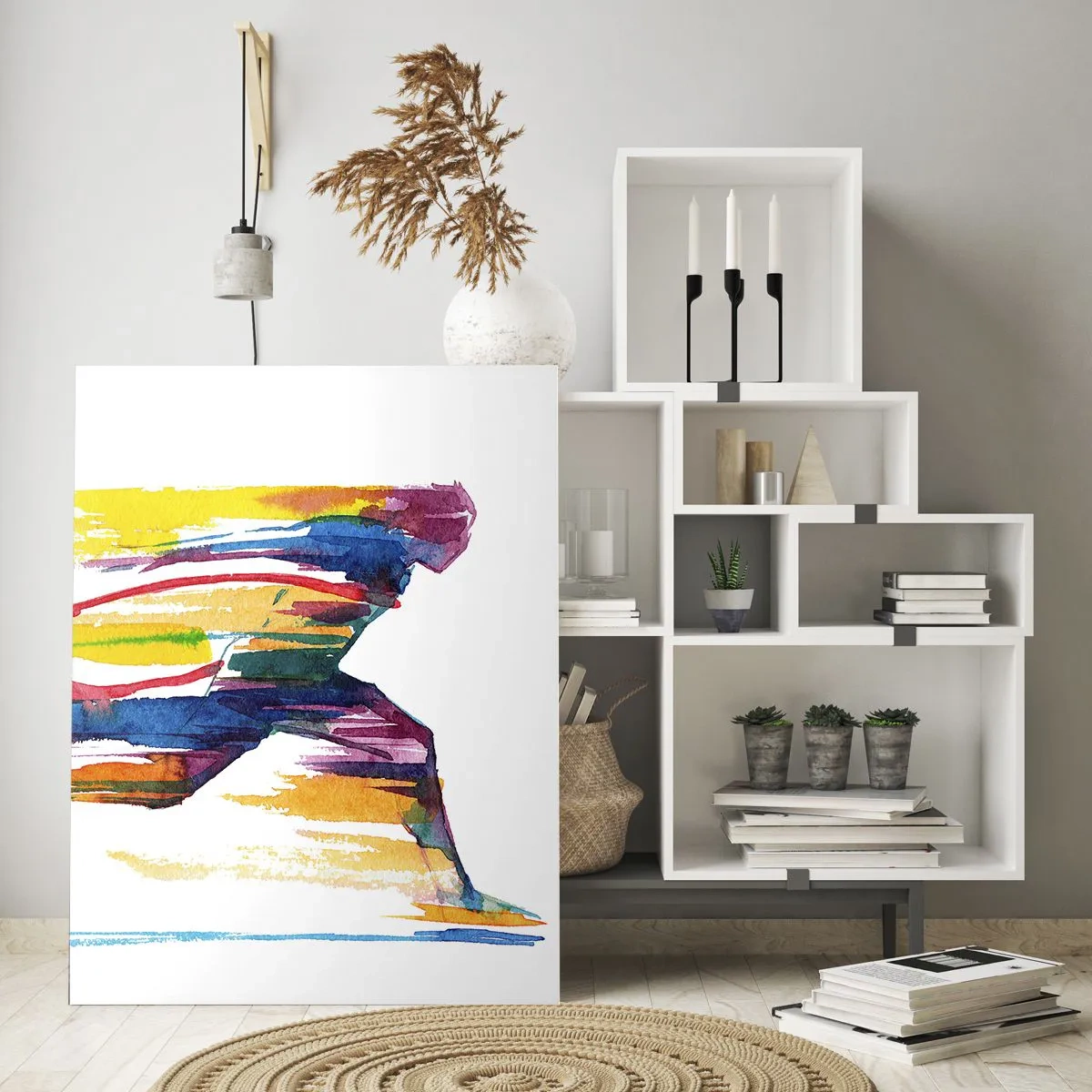 Glasbild - Bild auf glas - Abstrakte Silhouette eines Läufers in dynamischen Farben - 50x70cm - Über den Regenbogen laufen - Moderne Wanddekoration für Wohnzimmer und Schlafzimmer ARTTOR