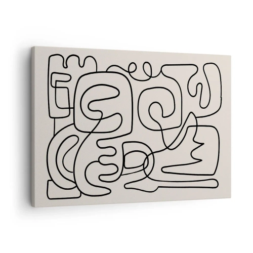 Bild auf Leinwand - Leinwandbild - Abstraktes Linienkunstmuster in Schwarz auf hellem Hintergrund - 70x50cm - Folge der Spur - Moderne Wanddekoration für Wohnzimmer und Schlafzimmer ARTTOR