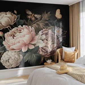 Maßgeschneiderte Fototapete Premium Sand - Im Barockstil - Botanik, Blumen, Shabby-Chic