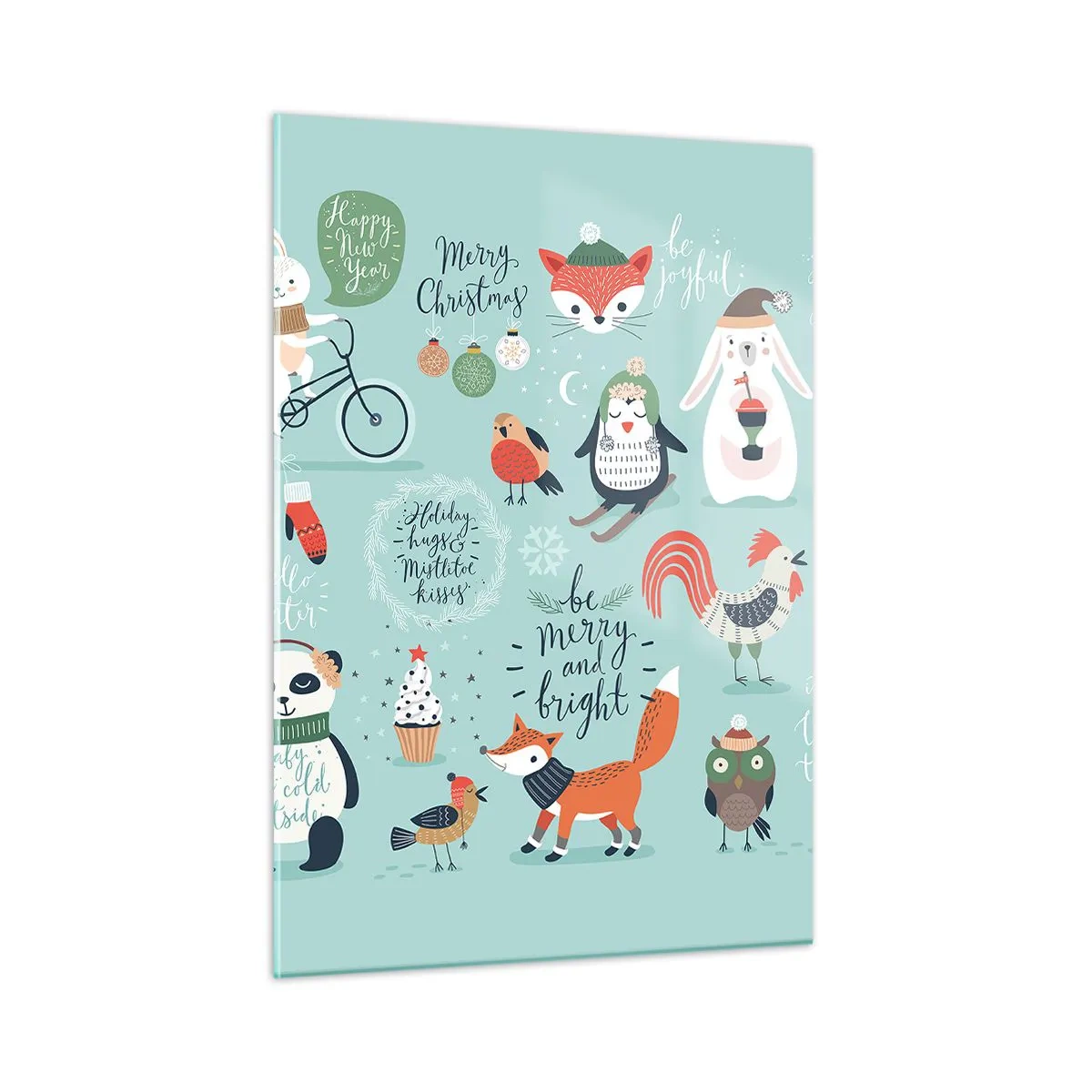 Glasbild - Bild auf glas - Weihnachtstierillustrationen auf pastellfarbenem Hintergrund - 50x70cm - Möge es immer Weihnachten sein! - Moderne Wanddekoration für Wohnzimmer und Schlafzimmer ARTTOR