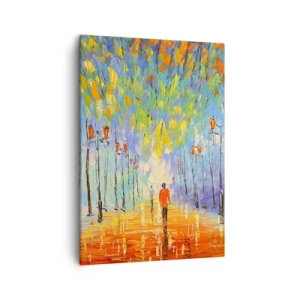 Bild auf Leinwand - Leinwandbild - Ein malerischer Spaziergang zwischen den Laternen in einer regnerischen Nacht - 50x70cm - Nachtlied des Regens - Moderne Wanddekoration für Wohnzimmer und Schlafzimmer ARTTOR