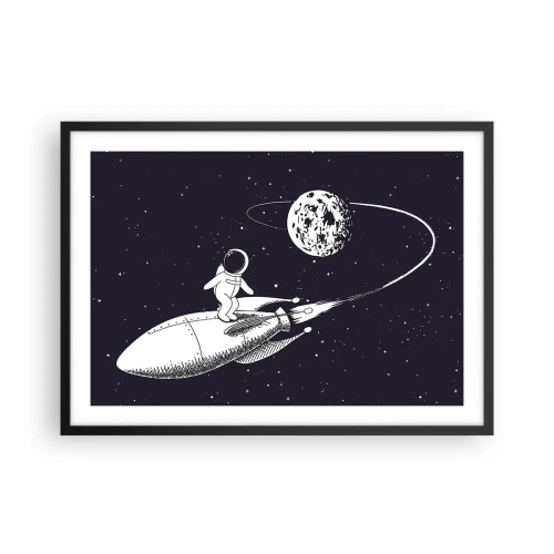 Poster in einem schwarzem Rahmen - Astronaut auf einer Rakete im Weltraum - 70x50cm - Weltraumsurfer - Moderne Wanddekoration für Wohnzimmer und Schlafzimmer ARTTOR