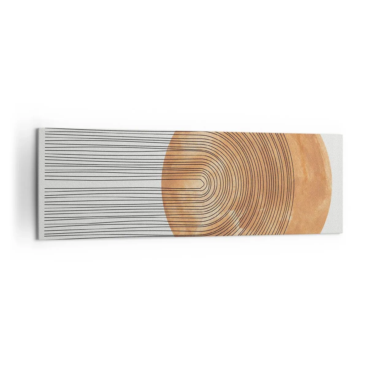 Bild auf Leinwand - Leinwandbild - Geometrische Komposition mit Kreisen und Linien in warmen Farben. - 160x50cm - SonnenKomposition - Moderne Wanddekoration für Wohnzimmer und Schlafzimmer ARTTOR