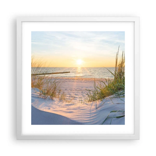 Poster in einem weißen Rahmen - Das Rauschen des Meeres, der Gesang der Vögel, ein wilder Strand im Gras ... - 40x40 cm