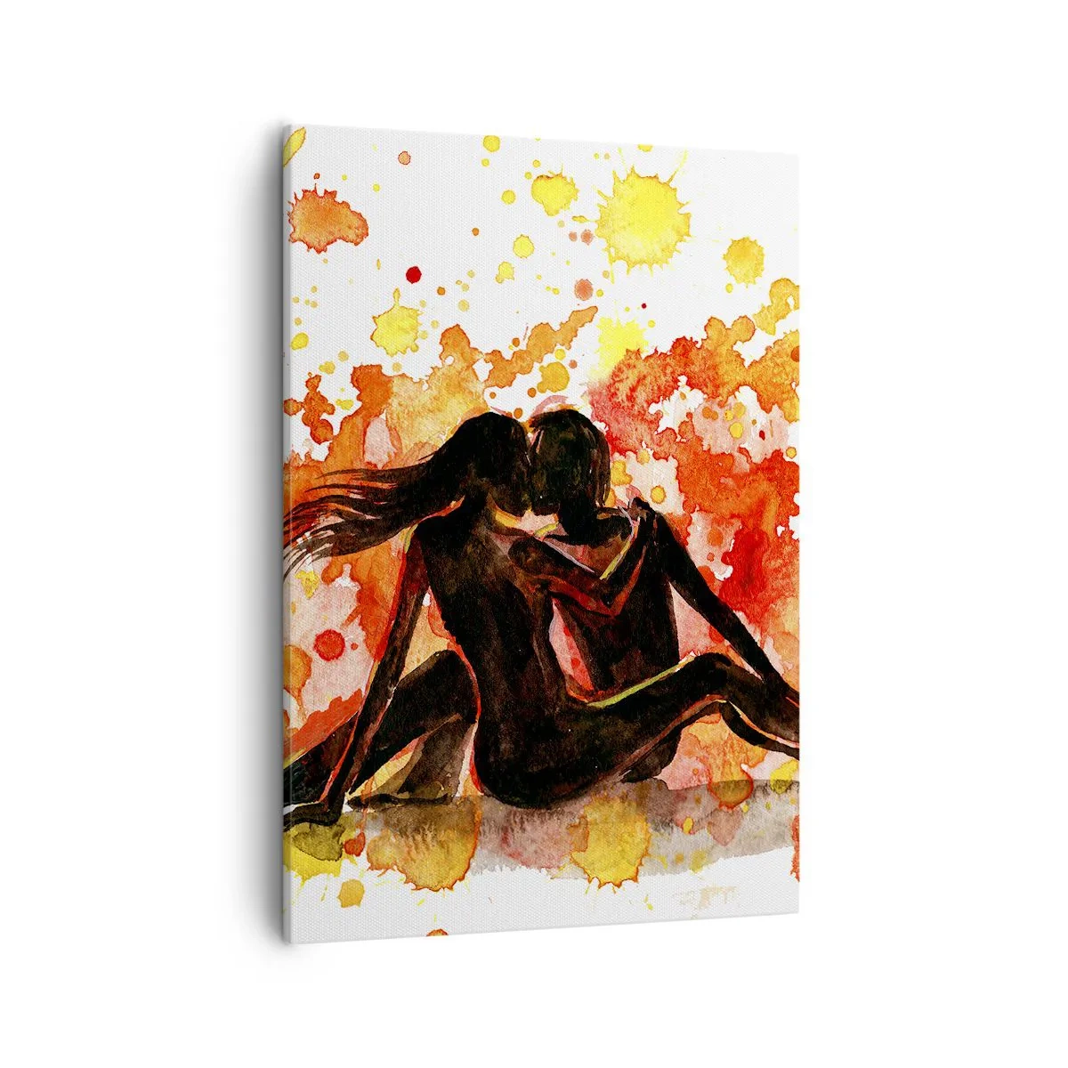 Bild auf Leinwand - Leinwandbild - Ein romantisches Aquarell von zwei Menschen in warmen Farben. - 50x70cm - Und es war Licht - Moderne Wanddekoration für Wohnzimmer und Schlafzimmer ARTTOR