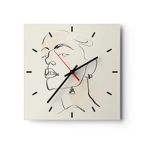 Wanduhr - Glasuhr - Minimalistische Skizze eines Frauengesichts - 30x30cm - Ein stolzer Blick - Moderne Wanddekoration für Wohnzimmer und Schlafzimmer ARTTOR