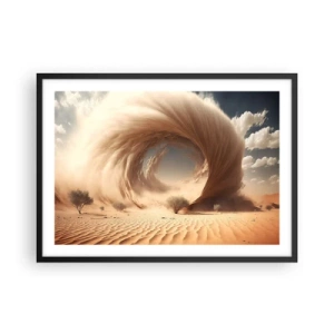 Poster in einem schwarzem Rahmen - Dynamischer Sandwirbel in einer Wüste mit Bäumen - 70x50cm - Geöffnetes Portal - Moderne Wanddekoration für Wohnzimmer und Schlafzimmer ARTTOR