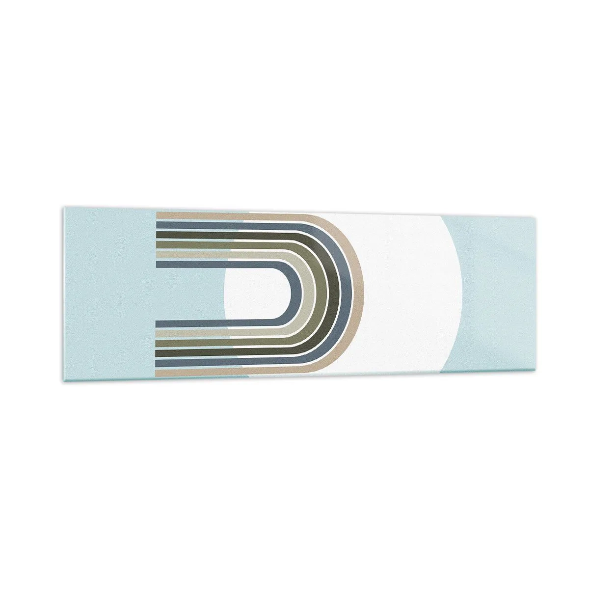 Glasbild - Bild auf glas - Eine minimalistische Komposition mit einem Kreis und Linien auf pastellfarbenem Hintergrund. - 160x50cm - Unwiderstehliche Anziehungskraft - Moderne Wanddekoration für Wohnzimmer und Schlafzimmer ARTTOR