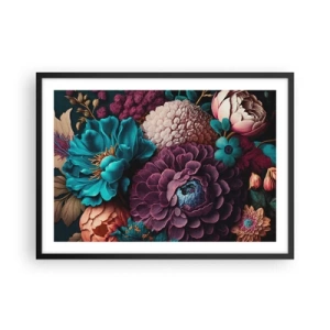 Poster in einem schwarzem Rahmen - Ein Blumenstrauß in intensiven Farben auf dunklem Hintergrund - 70x50cm - Natur in Hülle und Fülle - Moderne Wanddekoration für Wohnzimmer und Schlafzimmer ARTTOR