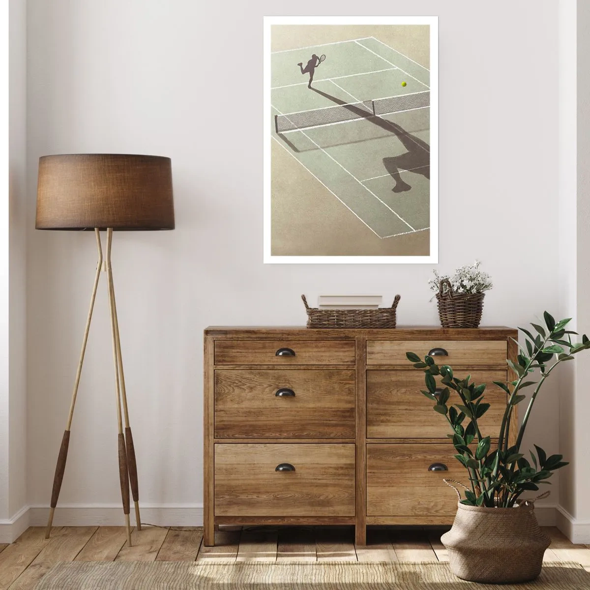 Poster - Ein Tennisspieler, der auf dem Platz aufschlägt - 50x70cm - Überwinde dich selbst - Moderne Wanddekoration für Wohnzimmer und Schlafzimmer ARTTOR
