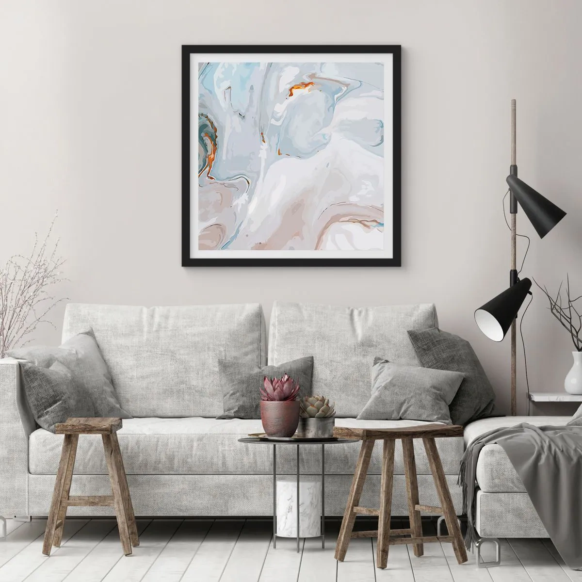 Poster in einem schwarzem Rahmen - Das Weiß wird erhoben - 40x40 cm