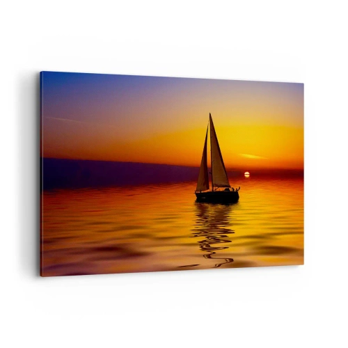 Bild auf Leinwand - Leinwandbild - Ein Segelboot auf ruhiger See bei Sonnenuntergang - 120x80cm - Wie ruhig es hier in der Abenddämmerung ist... - Moderne Wanddekoration für Wohnzimmer und Schlafzimmer ARTTOR