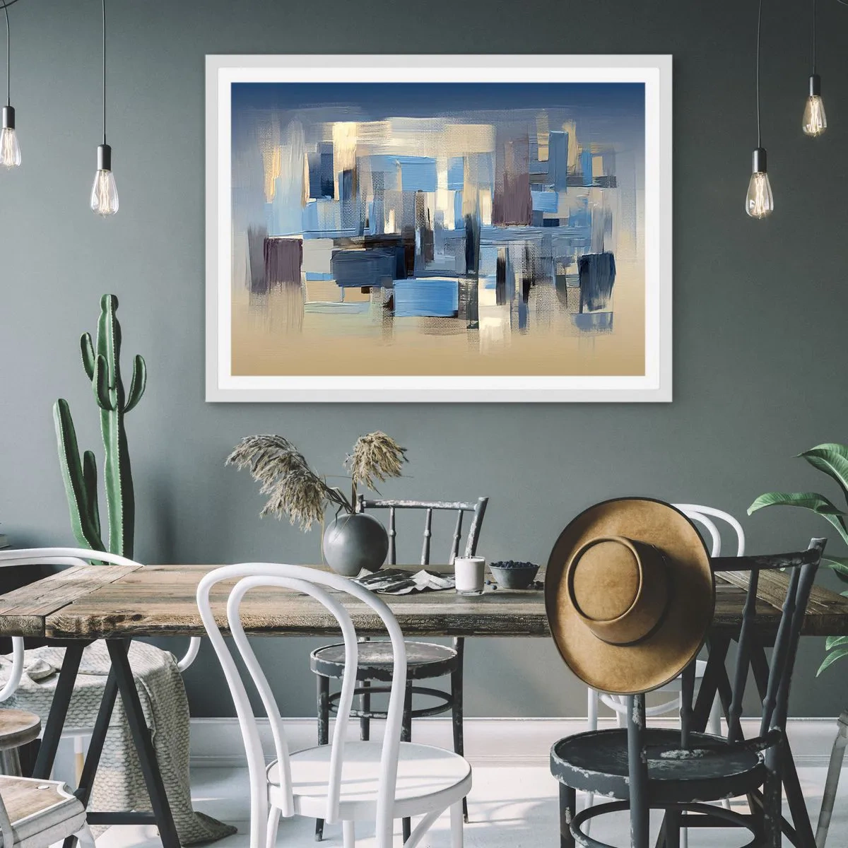 Poster in einem weißen Rahmen - Blaue Konstruktion - 91x61 cm