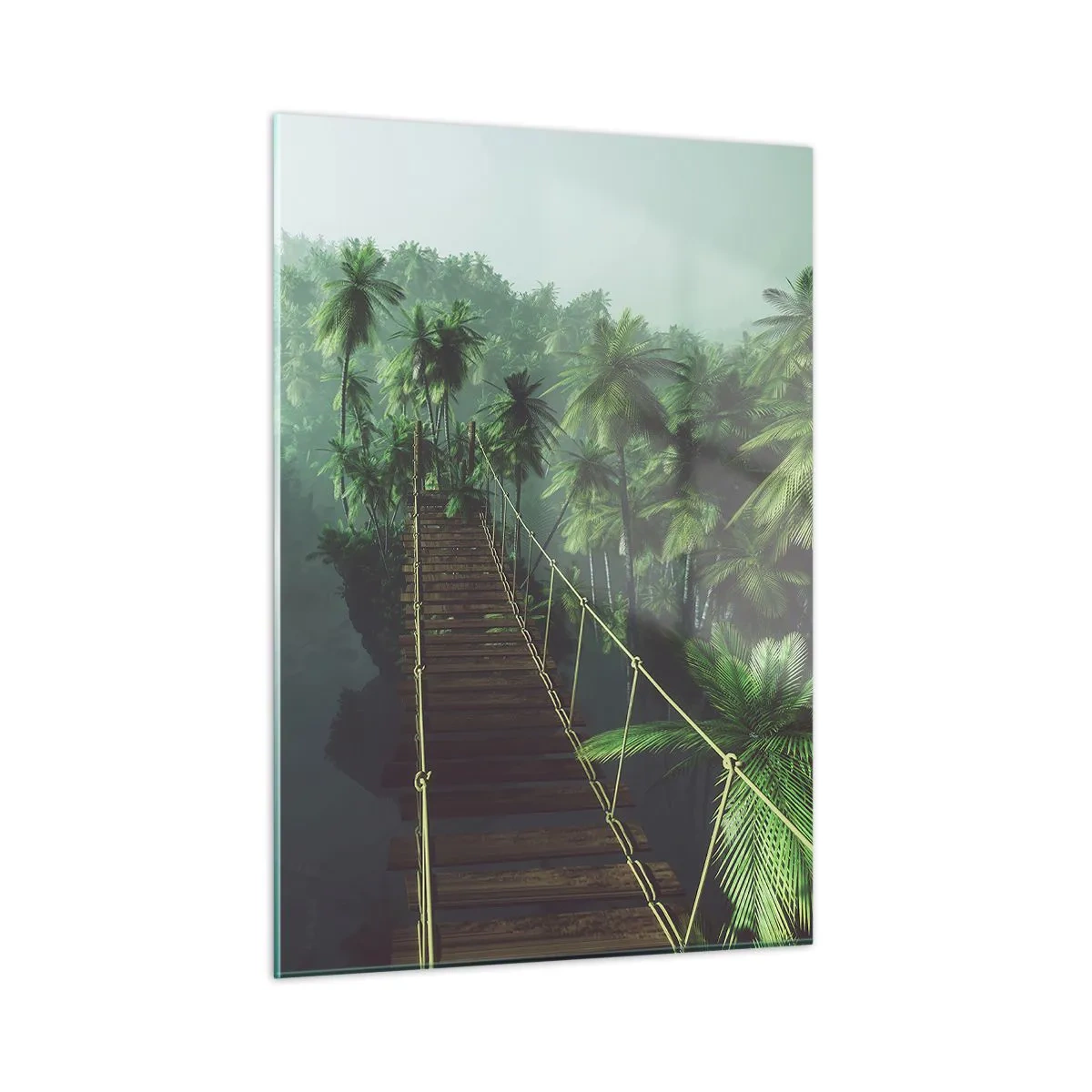 Glasbild - Bild auf glas - Eine Hängebrücke im Dschungel, umgeben von Palmen - 50x70cm - Über der Brandung des Grüns - Moderne Wanddekoration für Wohnzimmer und Schlafzimmer ARTTOR