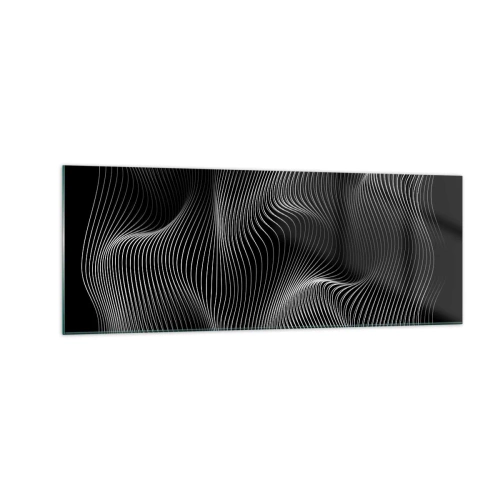 Glasbild - Bild auf glas - Abstrakte weiße Linien auf schwarzem Hintergrund - 140x50cm - Lichttanz im Raum - Moderne Wanddekoration für Wohnzimmer und Schlafzimmer ARTTOR