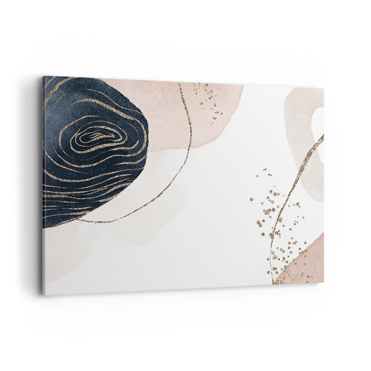 Bild auf Leinwand - Leinwandbild - Abstrakte Formen in Beige- und Marineblautönen mit goldenen Details - 100x70cm - Alles fließt - Moderne Wanddekoration für Wohnzimmer und Schlafzimmer ARTTOR